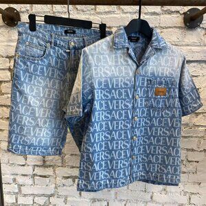 Versace Men Denim Shirt/Short Set Nwt Authentic